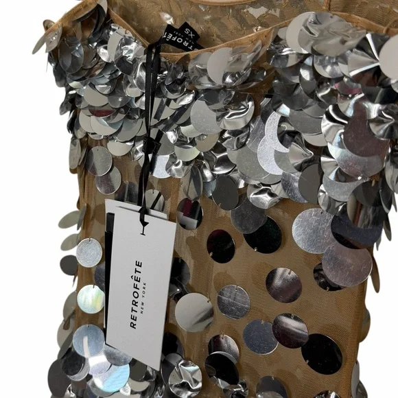 Retrofete Mischa Sequin Dress Spaghetti Strap Silver - Picture 9 of 14